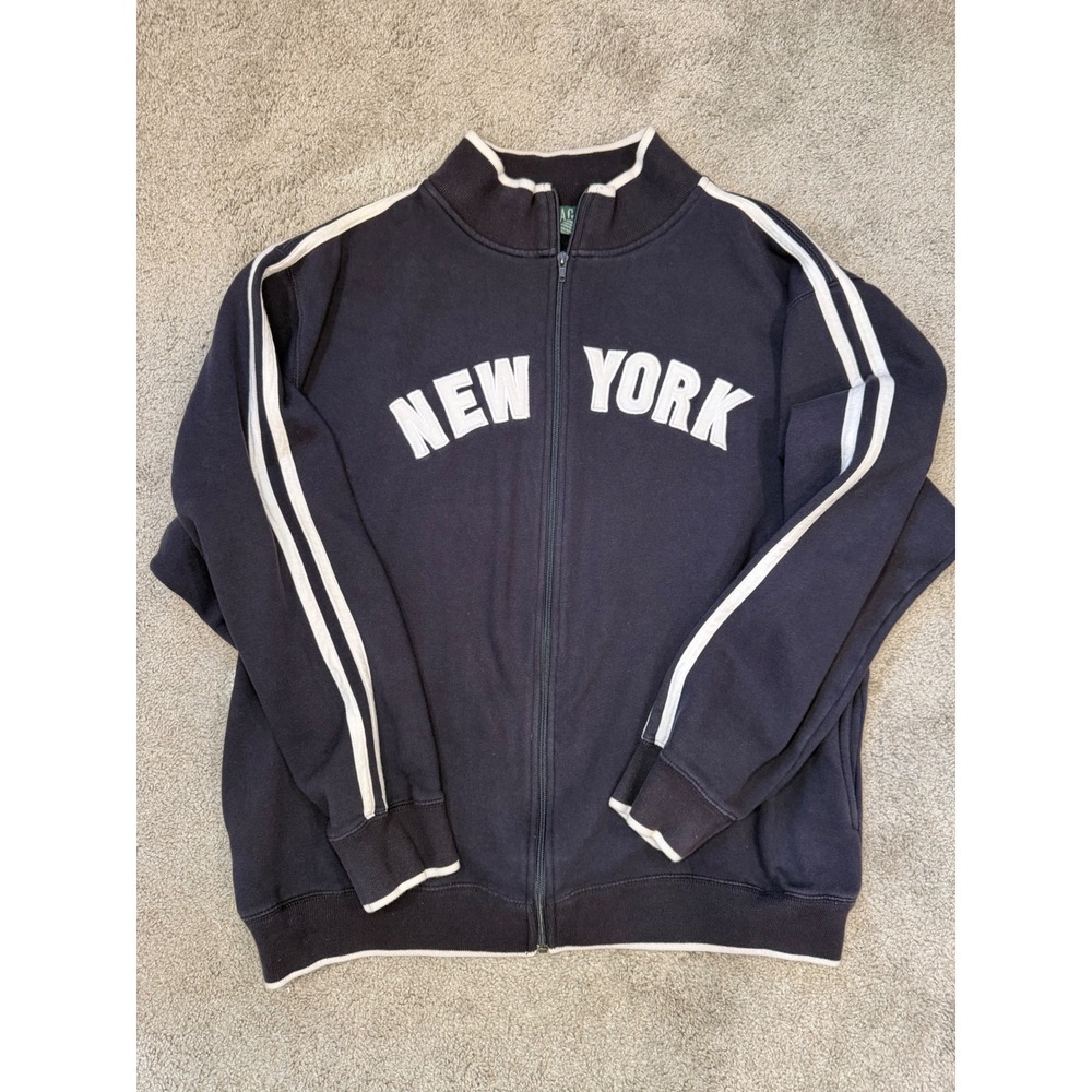 R.A.G. New York Track Jacket Navy Blue Full Zip Striped Sleeve Mens 2XL
